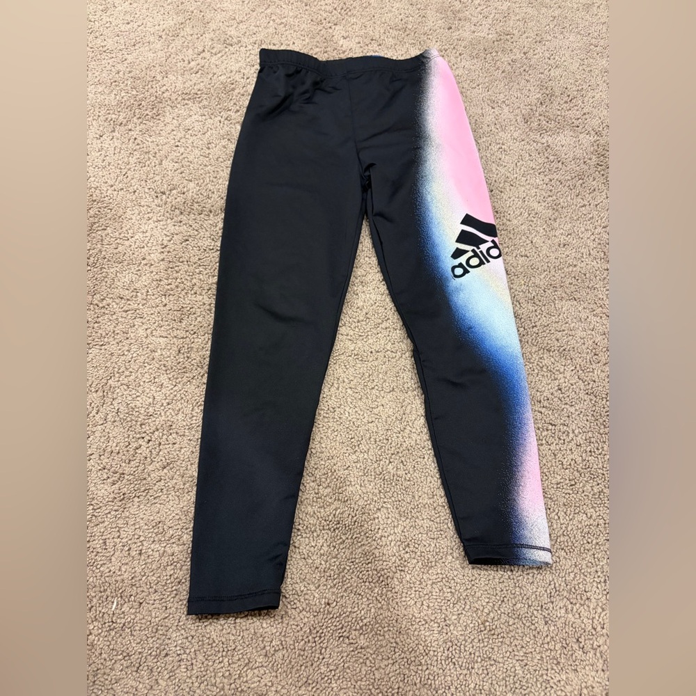 Adidas Kids Black and Pink Leggings - Girls 6